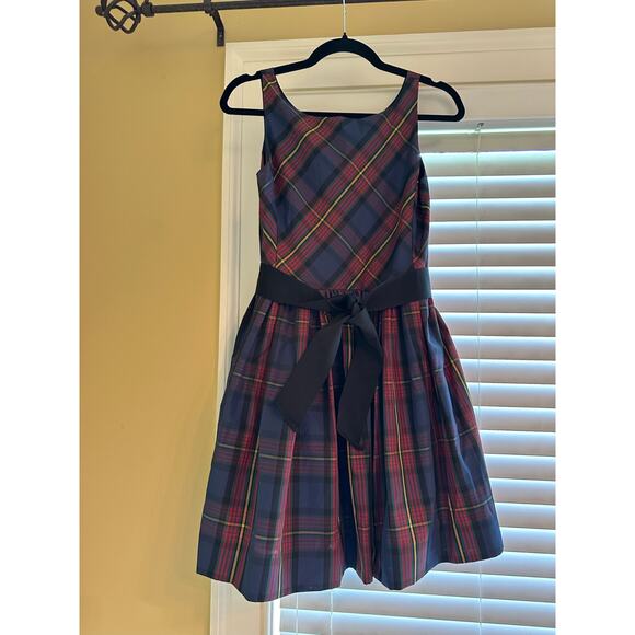 Ralph Lauren Blue Label Girls Taffeta Plaid Dress Size 16